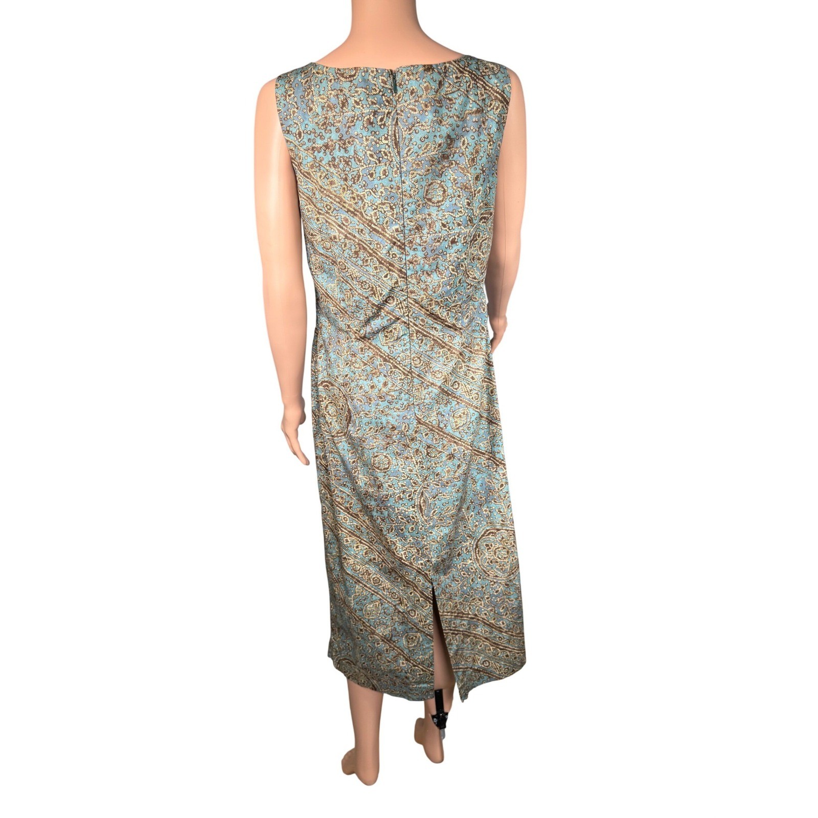 Peruvian Connection Pima Cotton Lycra Batik Medallion Print Midi Dress Blue 10