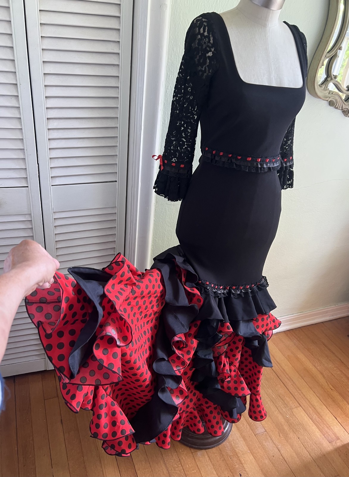 Authentic Flamenco Gypsy Dress Feria Spain Black Red Polka Dot Closet Creations