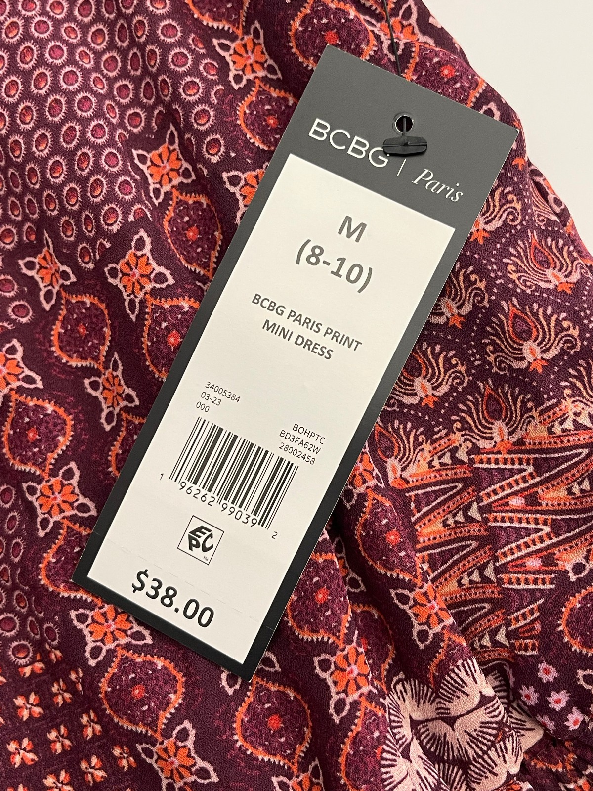 BCBG Paris Boho Patchwork Print Mini Dress M 8-10 Smocked Waist NWT