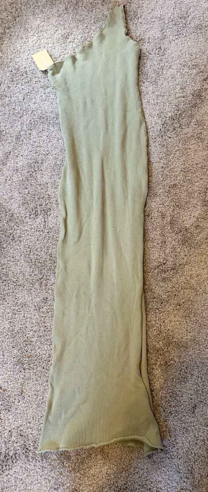 Coco & Beige Sage Green One Shoulder Stretch Maxi Dress Size Small NWT