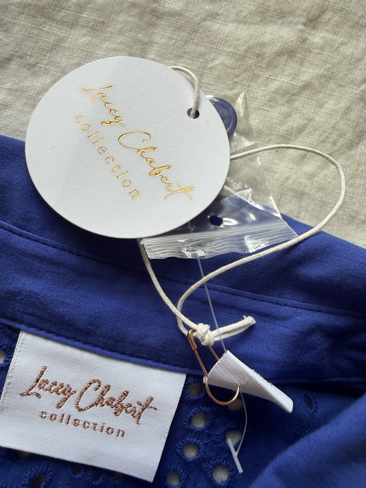 New Lacy Chabert Collection Size L Cobalt Blue Cotton Eyelet Tiered Midi Dress