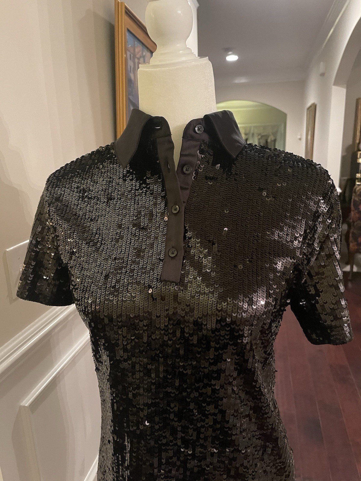 Alice + Olivia Treva Black Sequined Polo Mini Dress Sz S NWT $595