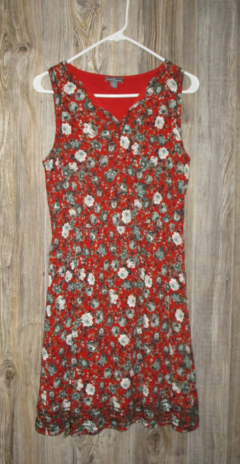 Market & Spruce Floral Gauze Red Embroidered Trim V-Neck Sleeveless Dress Size M