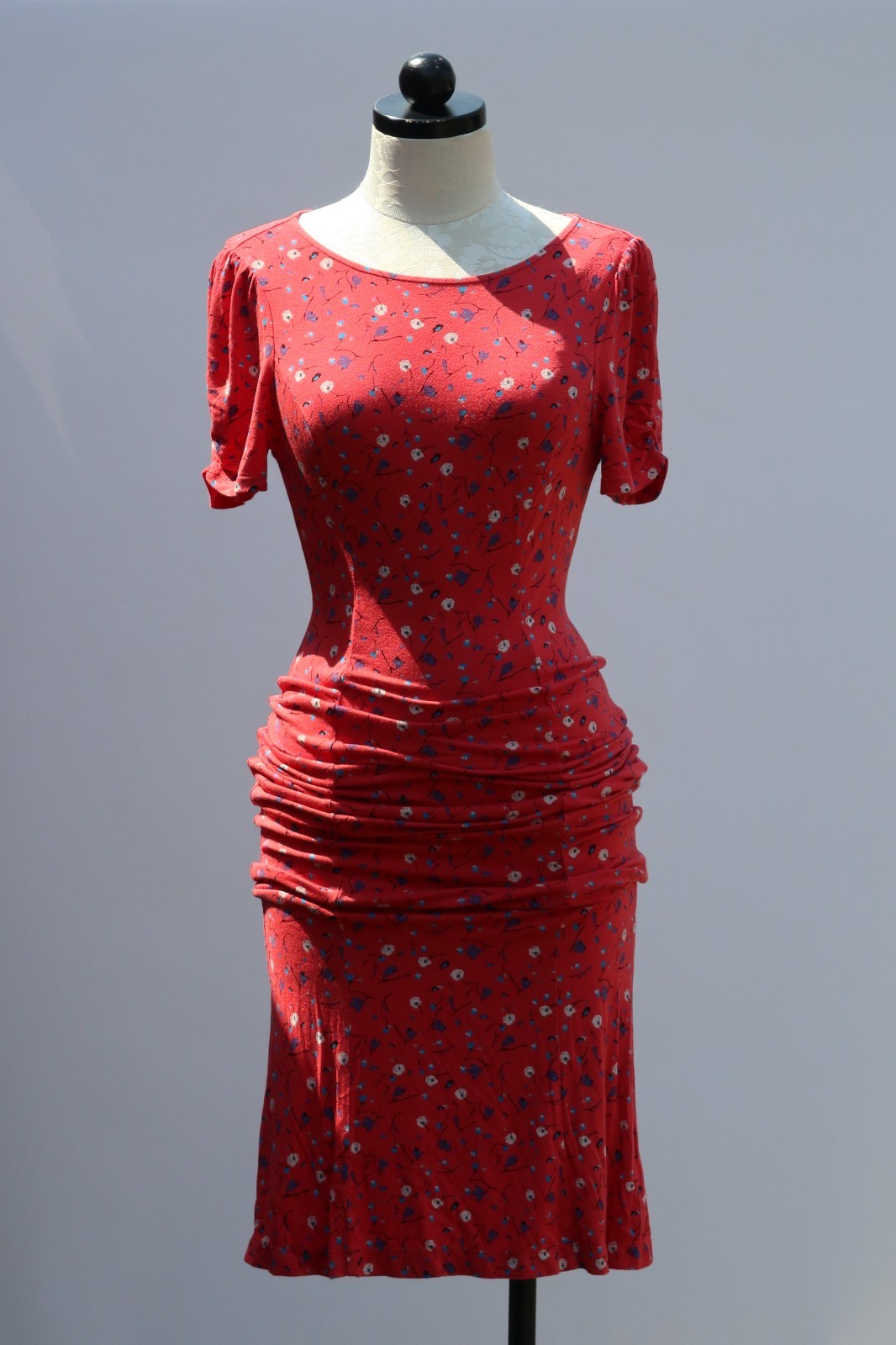 Free People Red Rayon Stretchy Jersey Floral Bodycon Tshirt Maxi Dress Women S