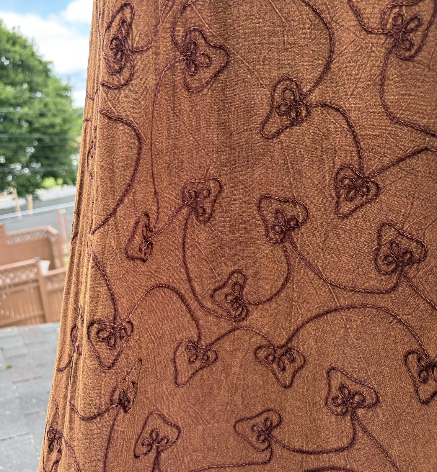 MPH Brown Crinkle Embroidered Beaded Boho Hippie Maxi Tie Back Festival Dress L