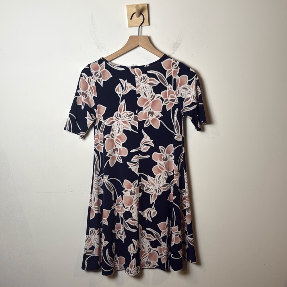 SJS Floral Shift Dress Blue Pink Stretch Casual Women’s size S
