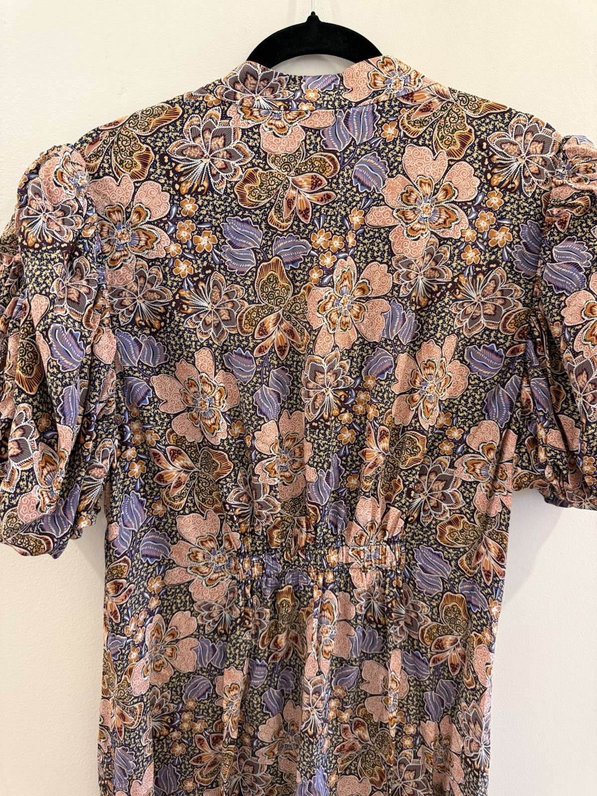 Husk Floral Earth Tone Dress With Button Up Detail Rushing Front Slit Size 16