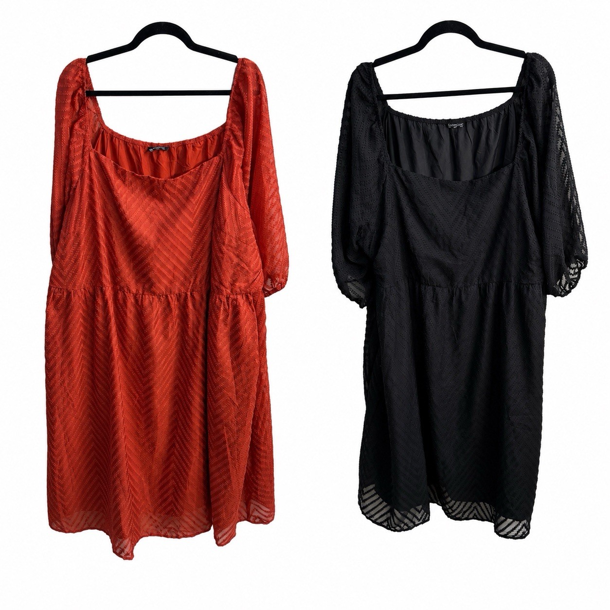 BloomChic Dress Lot 2 Plus Size 26 & 28 Black and Rust Textured Cottagecore Midi