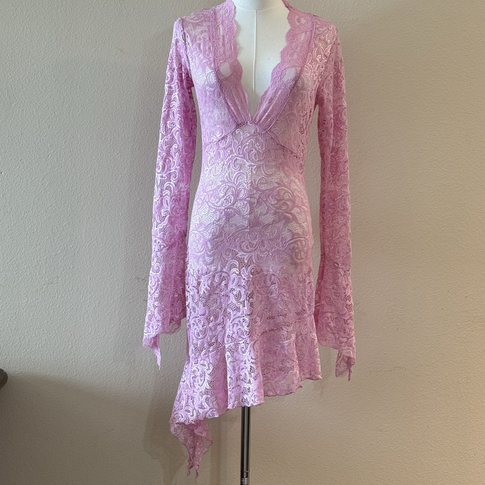 I.AM.GIA Pink Lace Mini Dress Bell Sleeve Fairy Coquette Festival Medium