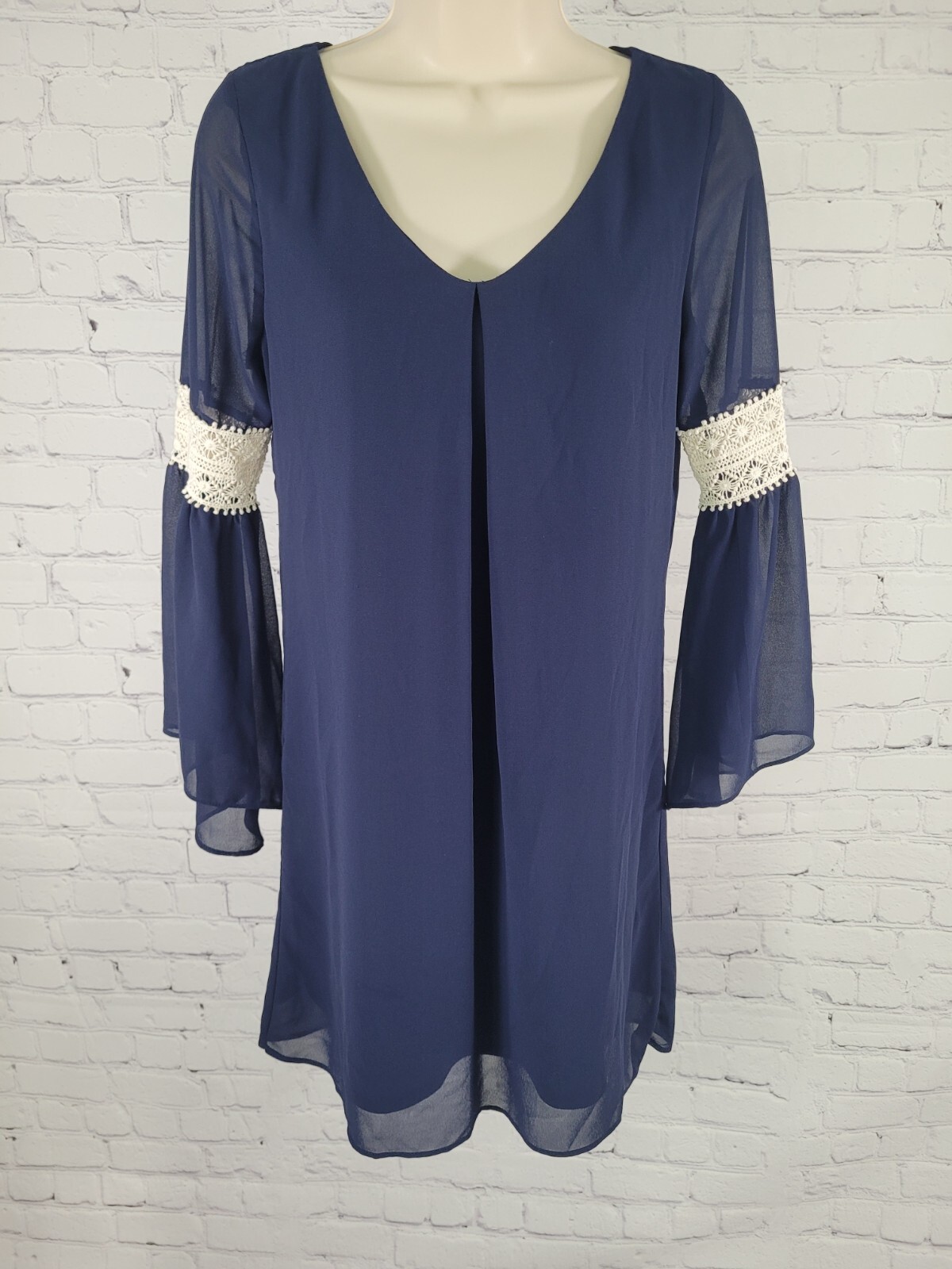 By By Blue Violet Above Knee Long Flare Sheer Sleeve Shift Dress Size Small S