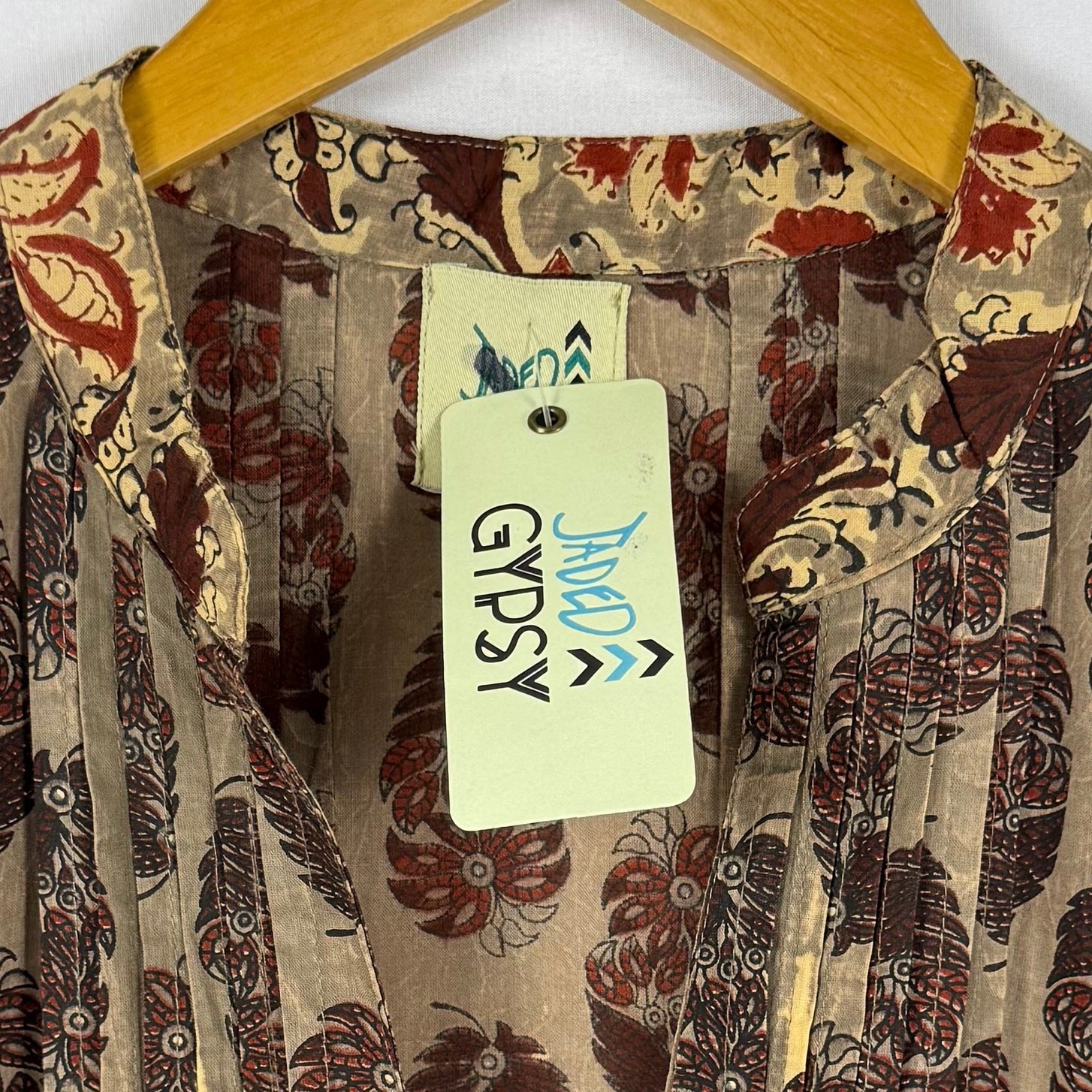 Jaded Gypsy Boho Pintuck Tunic Shirt Dress Women’s Small Large Brown