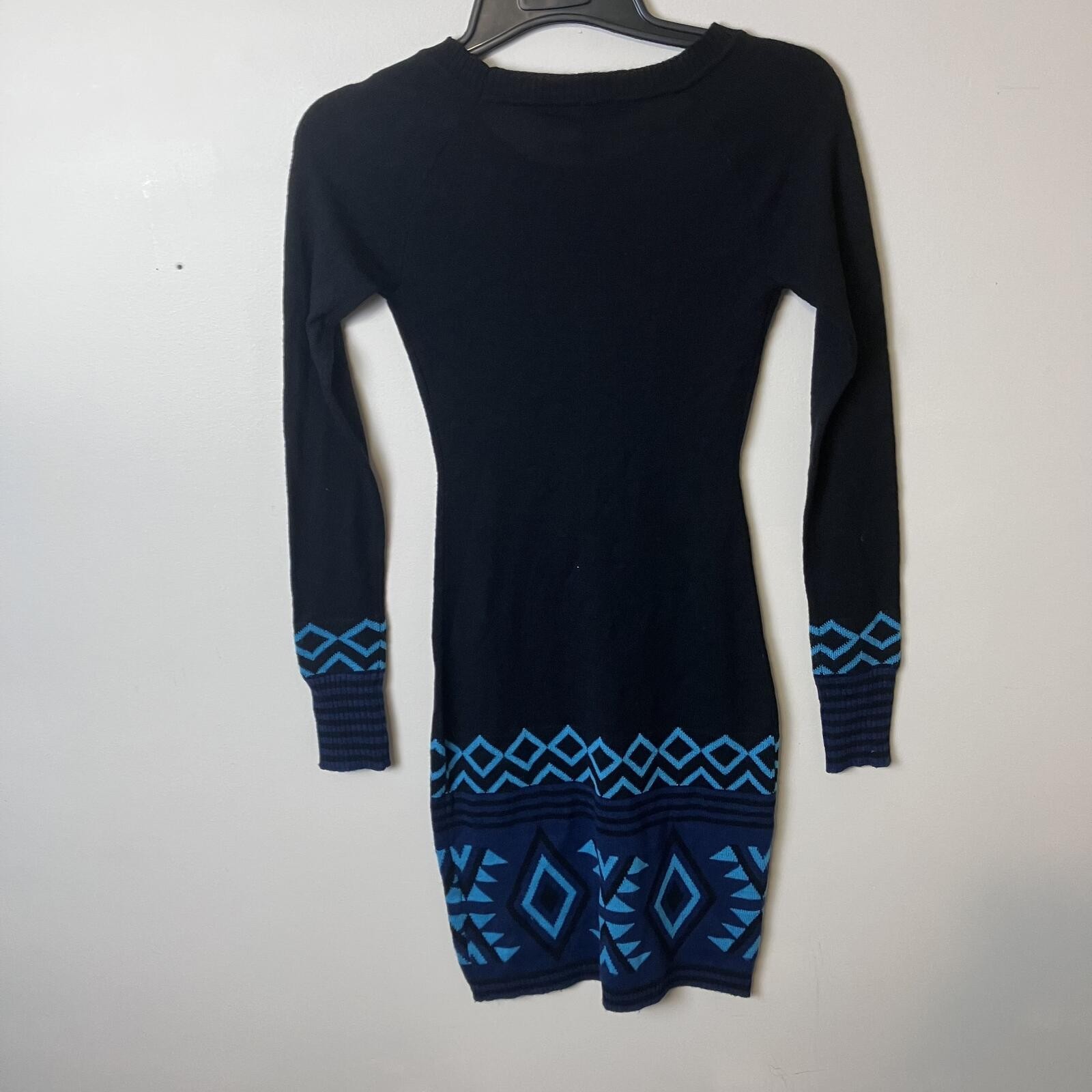 Energie Boho Chic Minimalist Black Blue Long Sleeve Sweater Dress Women’s XS-New