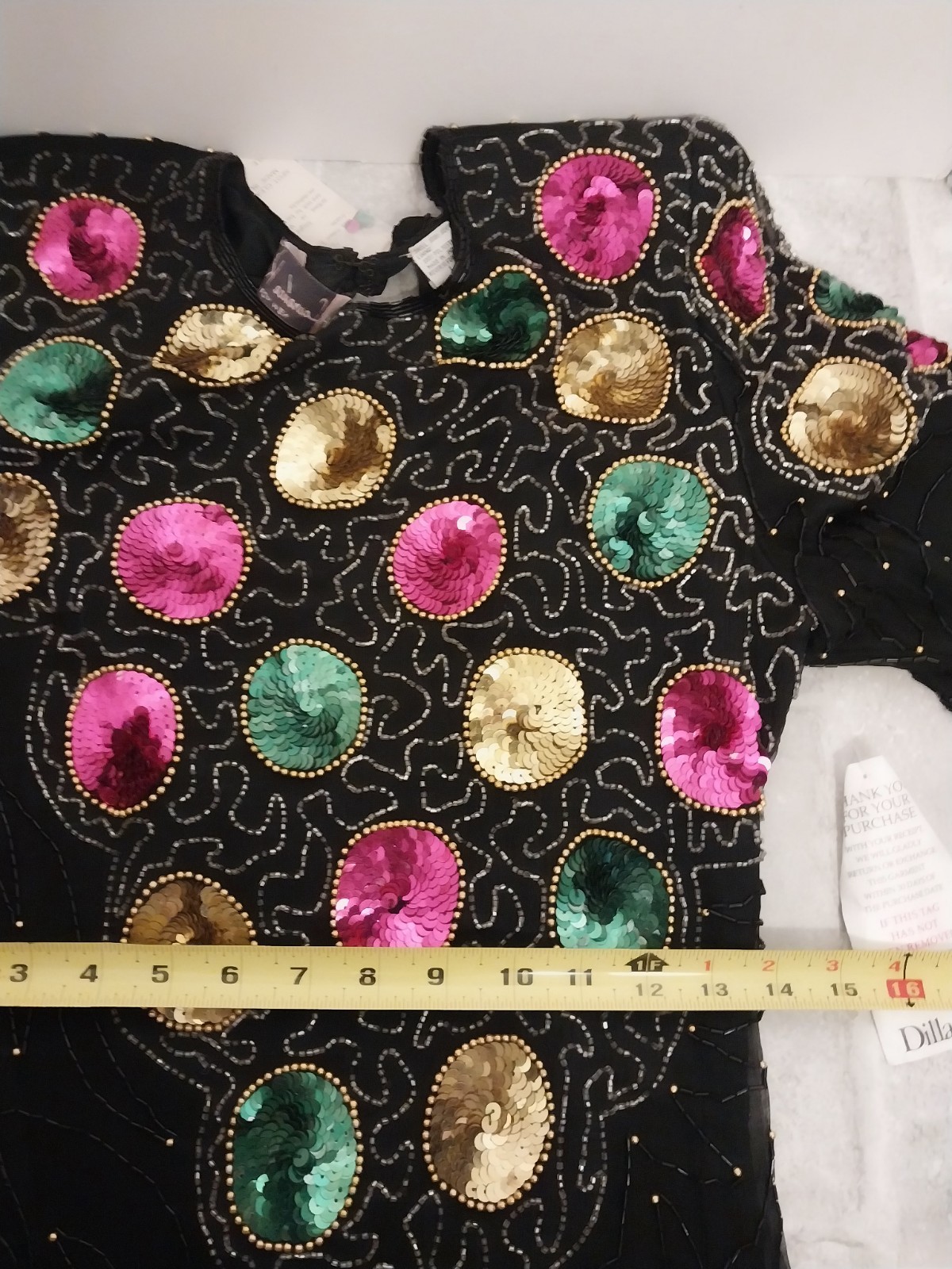 Vtg Laurence Kazar Beaded Sequin Cocktail Dress Size L Black Christmas NWT