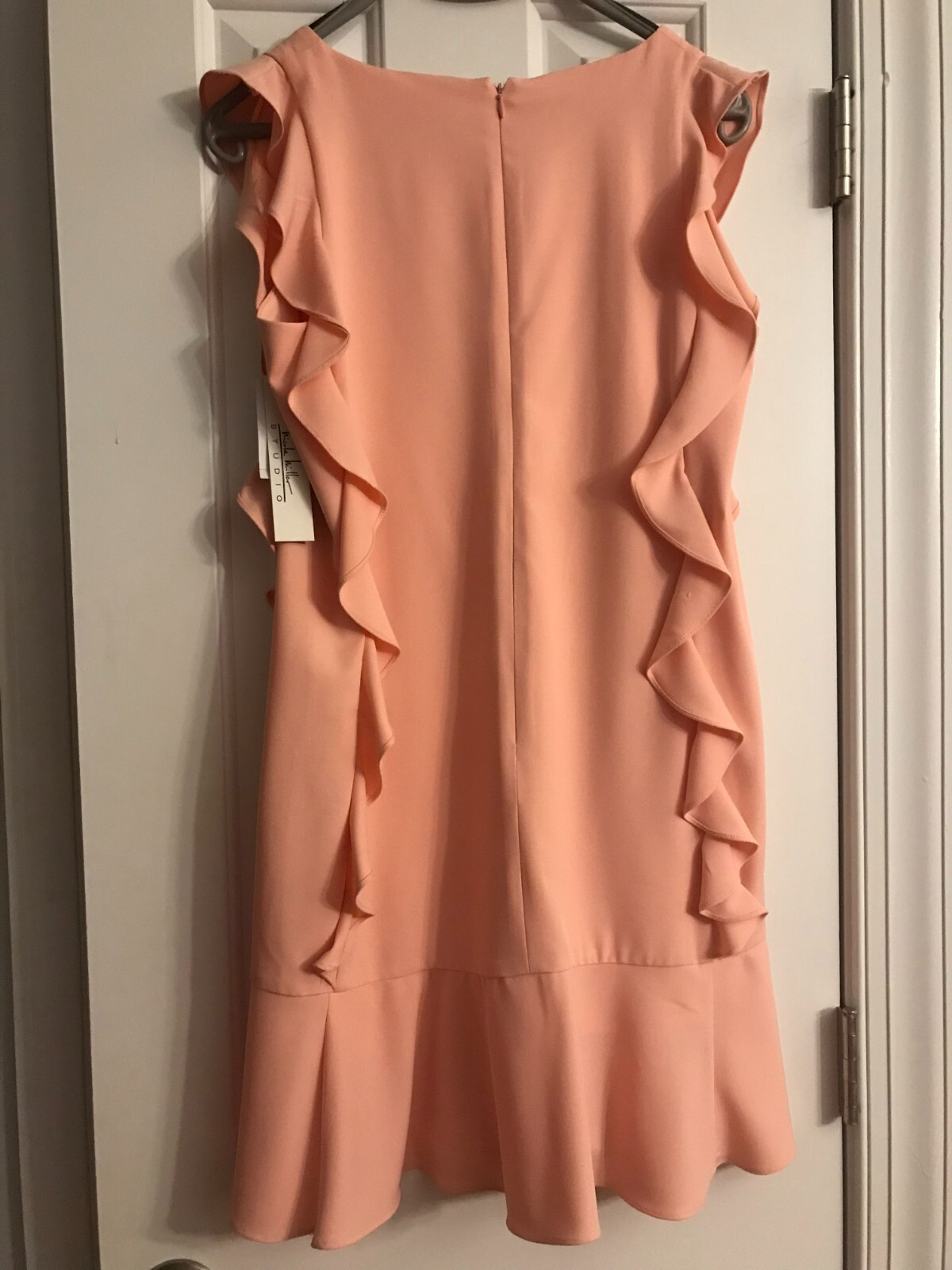 NWT Nicole Miller Womens V-Neck Front Ruffle Sides Peach Dress, 6! MSRP$78.00