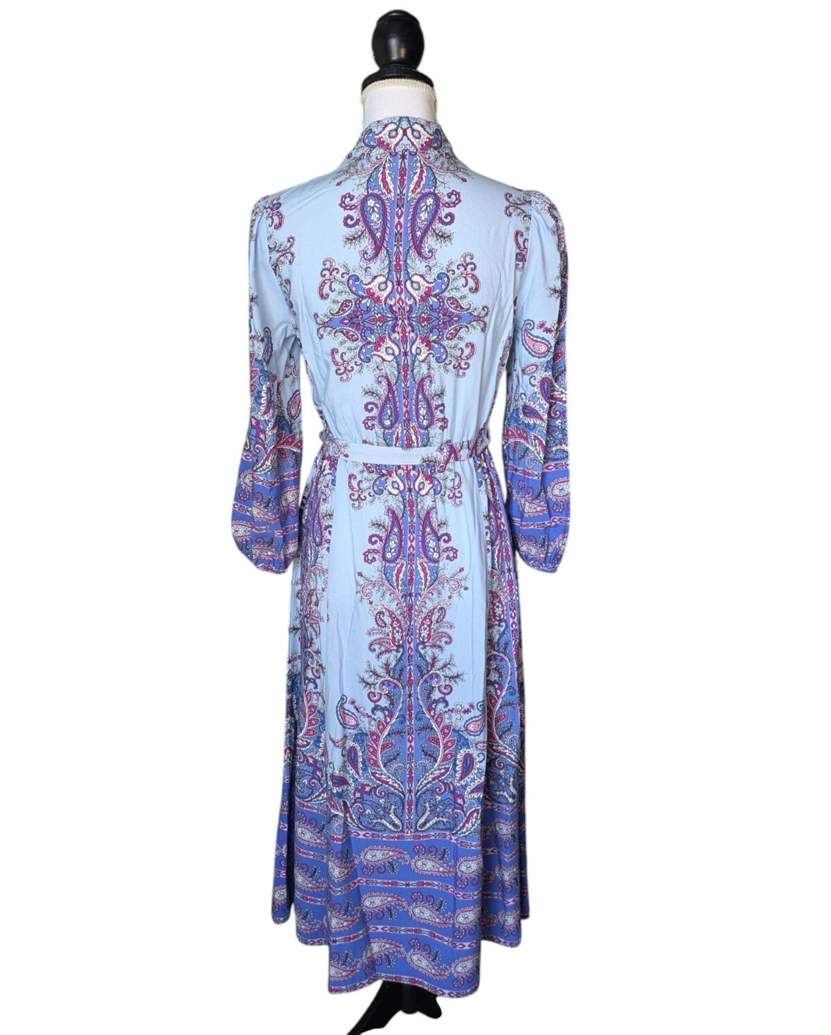 Loft Light Blue Paisley Floral Midi Shirtdress Size XS Button Front Collar Belt