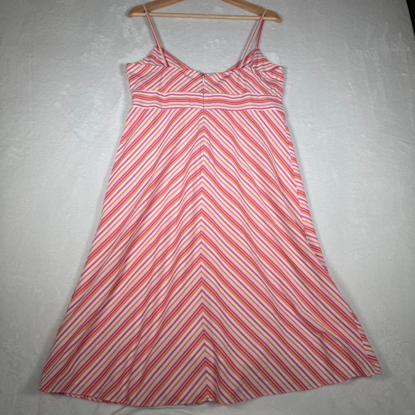 J.Crew Pink Orange Striped Spaghetti Strap Midi Sundress Size 6 Small | P2P 17.5