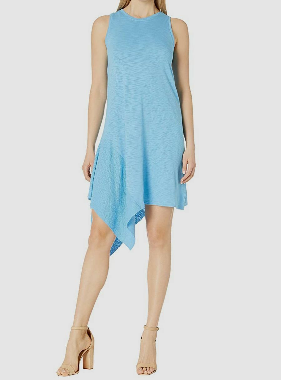 $295 Lilla P Women’s Blue Flame Modal Rib Trim High-Neck Shift Dress Size XL