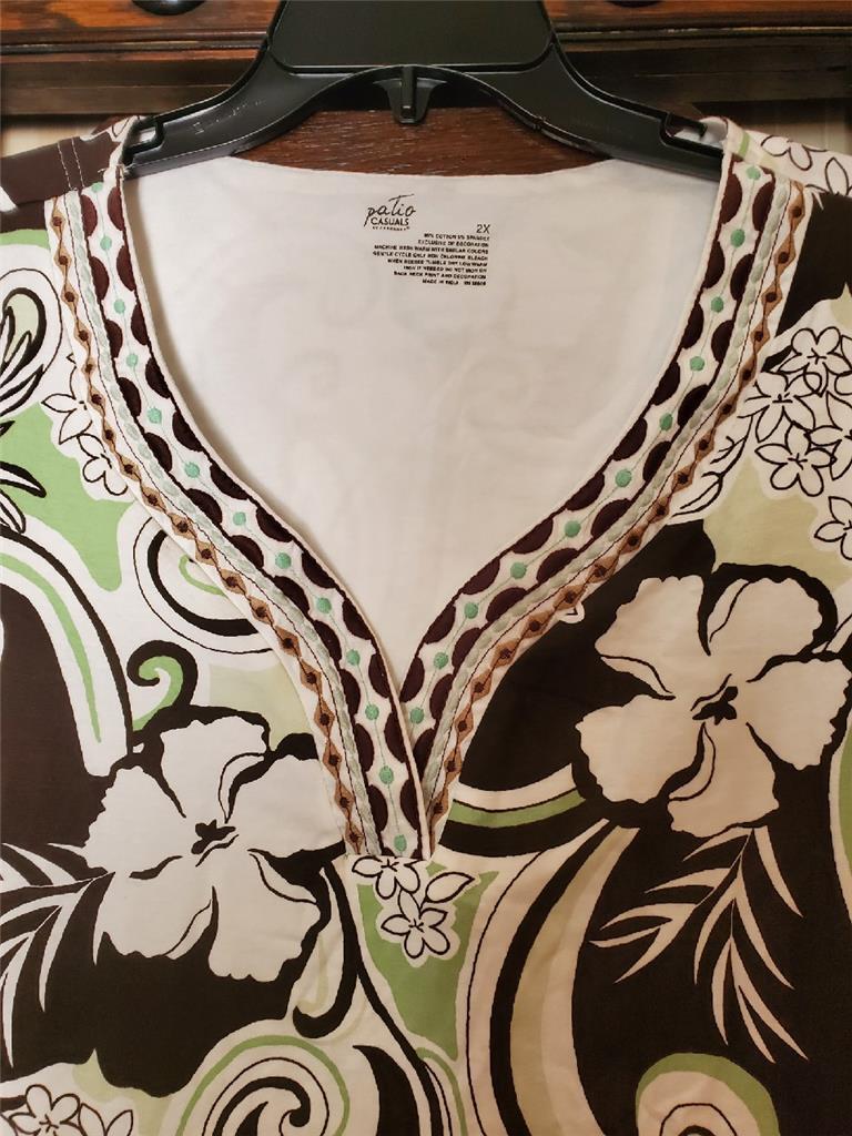 NWT CABERNET COTTON SPANDEX SHORT CAFTAN MUU PATIO HOUSE DRESS GRN/BROWN 2X