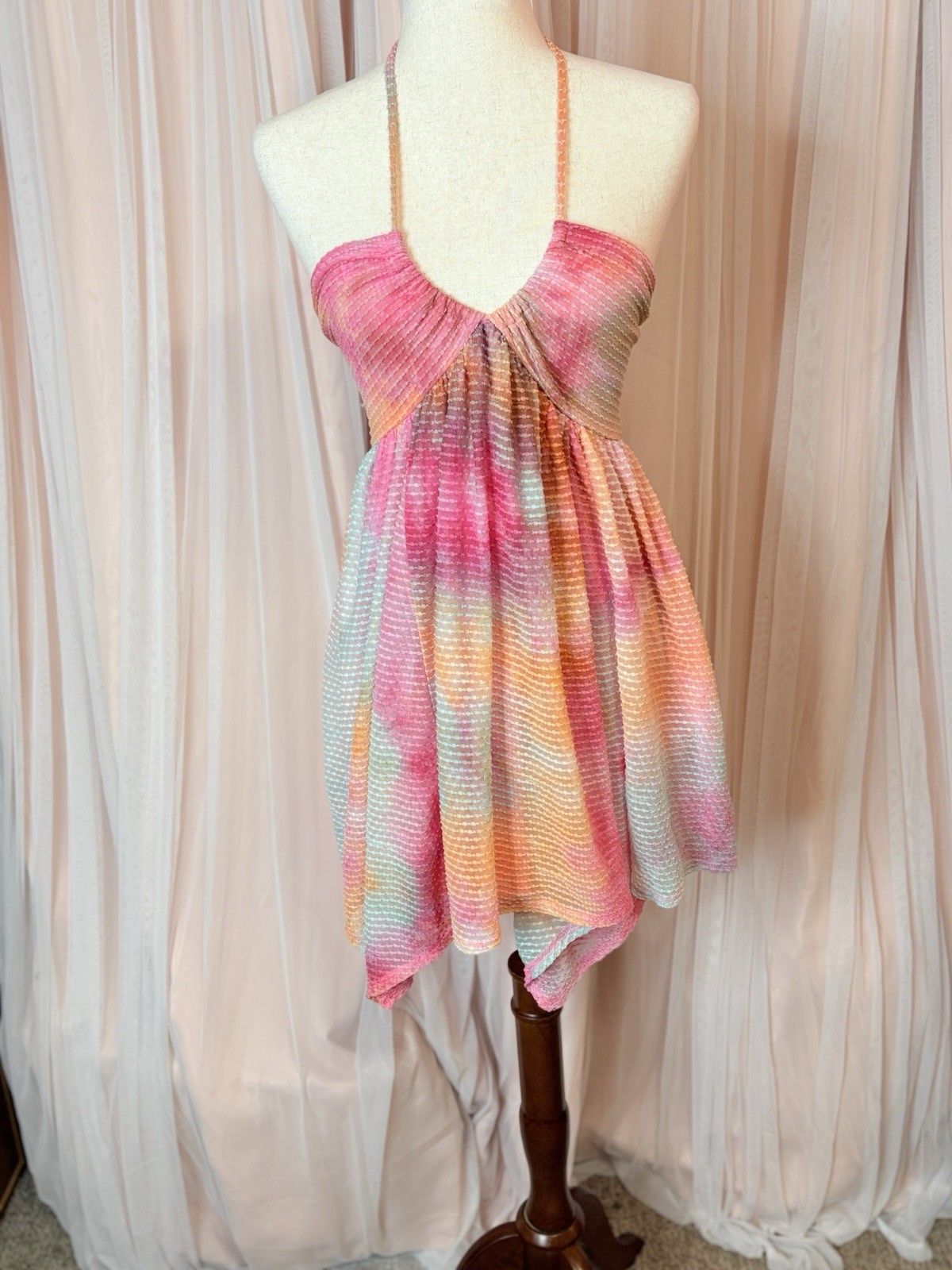 Wild Fable Tie Dye Halter Asymmetric Mini Dress Pink Orange Blue Size S