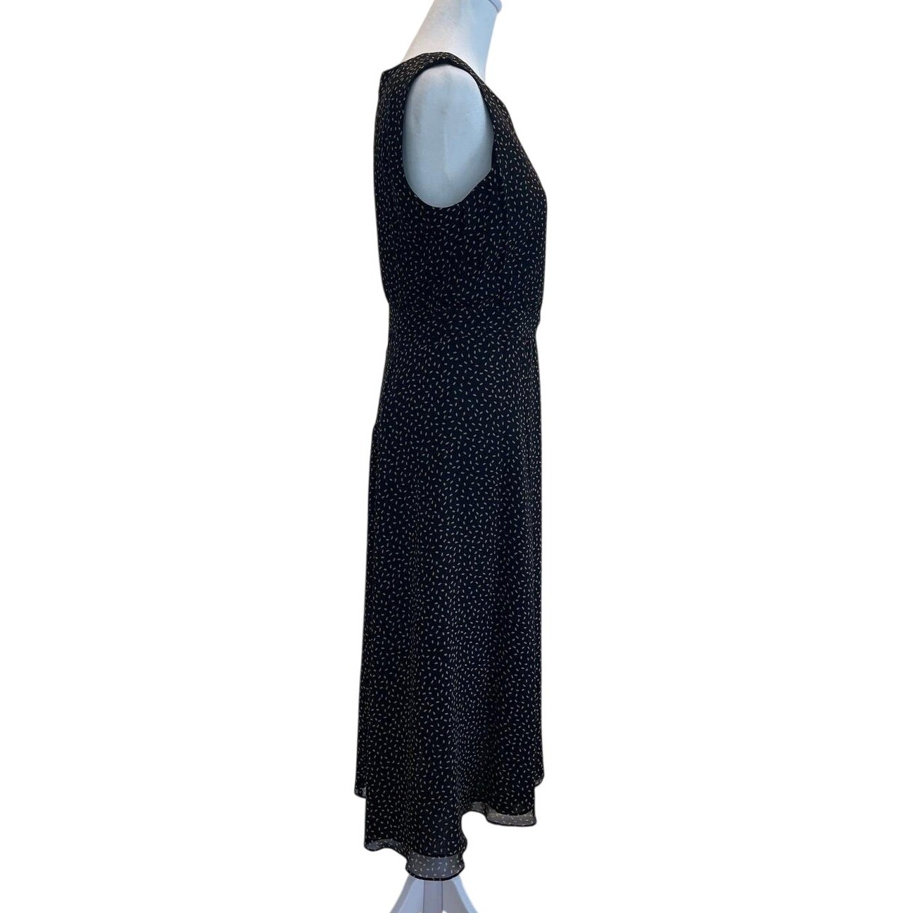 Talbots Petites Pure Silk Sleeveless Midi Wrap Dress Dot Print Black Tan Size 8P