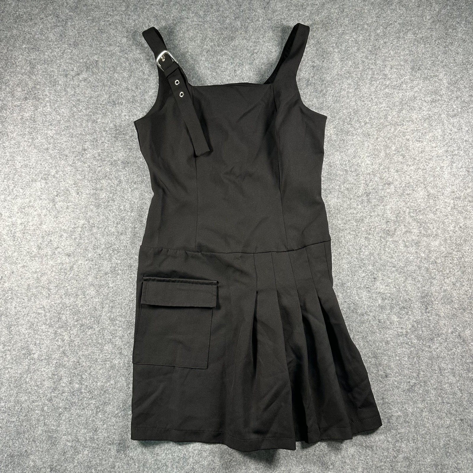 Unbranded Buckle Strap Cargo Mini Dress S Black Pleated Utility Pocket