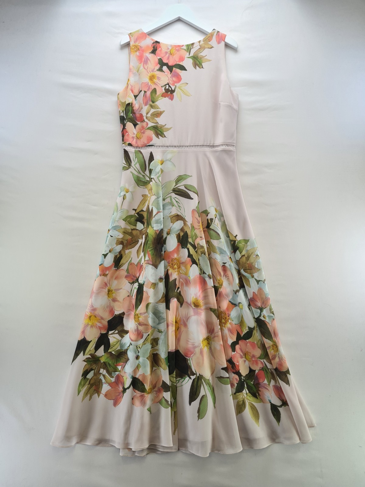 Hobbs Dress Size 10 Silver Pink Floral Long Carly Event Occasion Wedding Guest