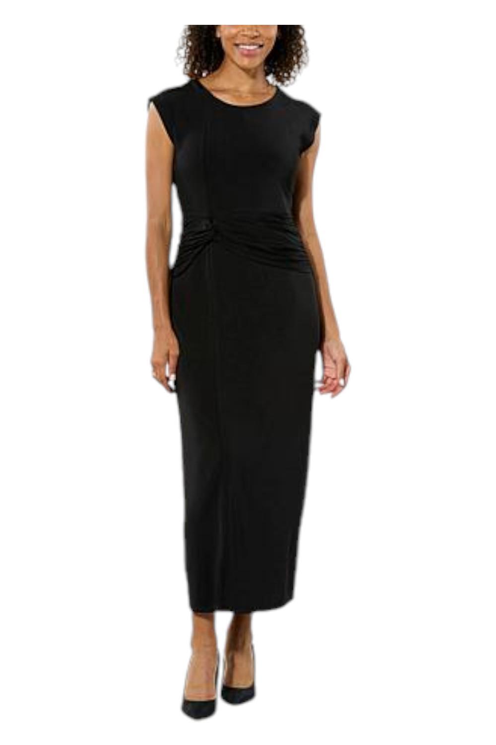 IMAN Women’s Global Chic Cap-Sleeve Draped Detail Dress Black