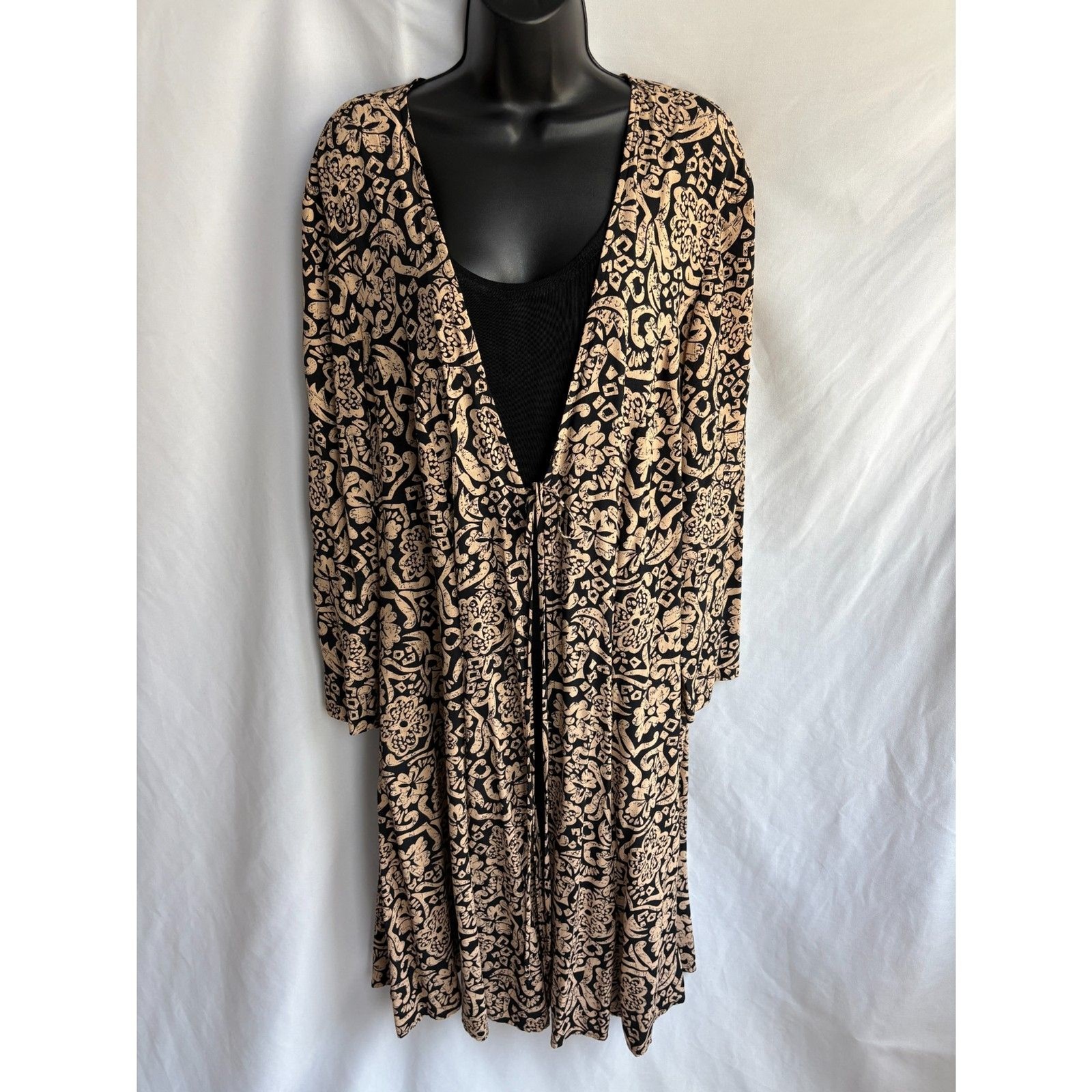 WRII Vintage Brown Black Kimono Dress Retro Size XL/2XL Acetate Blend House