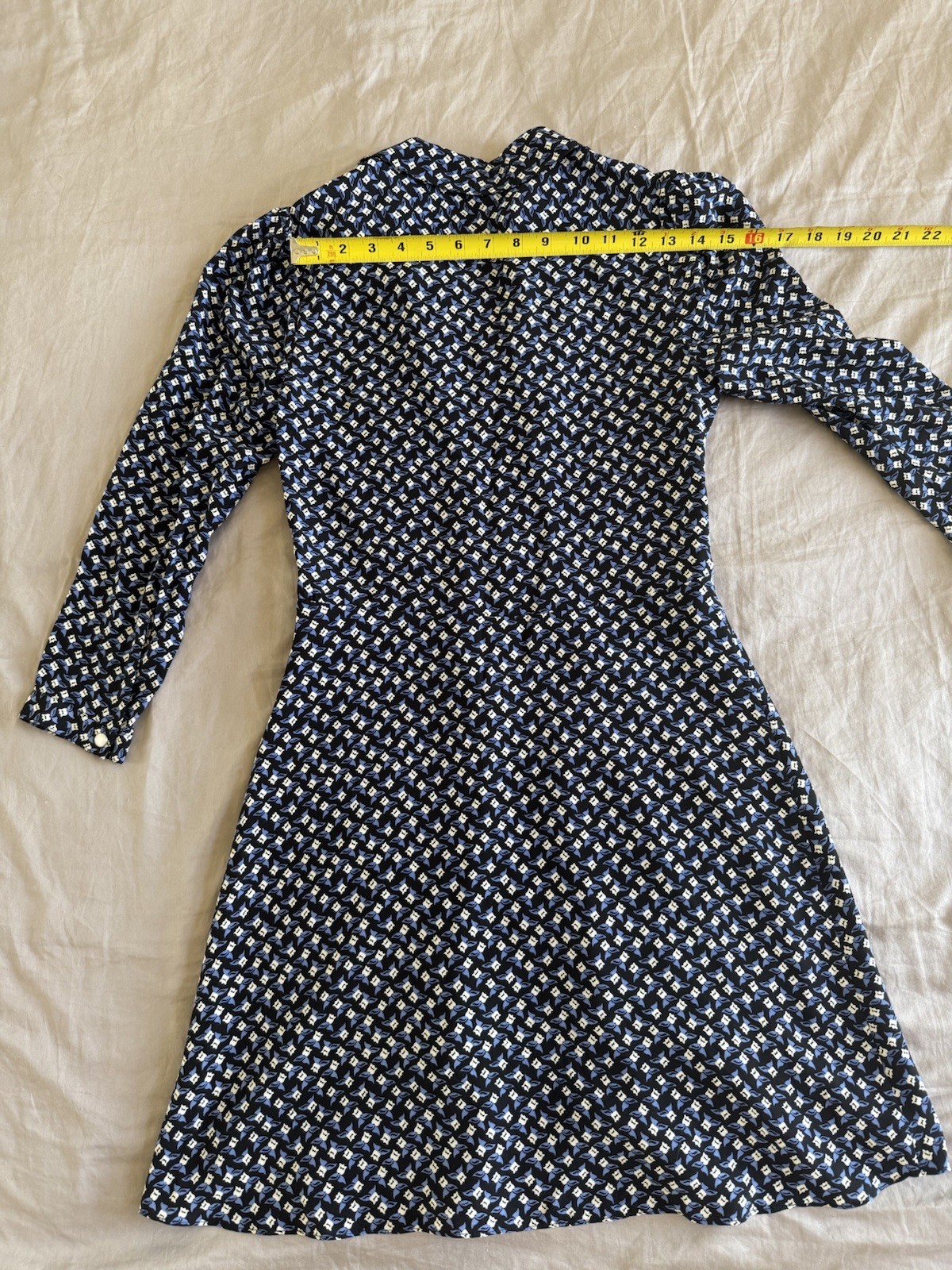 Veronica Beard 100% Silk Shirt Dress Blue Black Print Long Sleeve Size 0