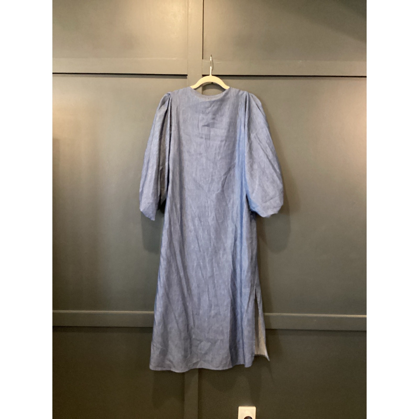 Padova Colombia kaftan denim jean balloon sleeve v neck boho midi long dress 6