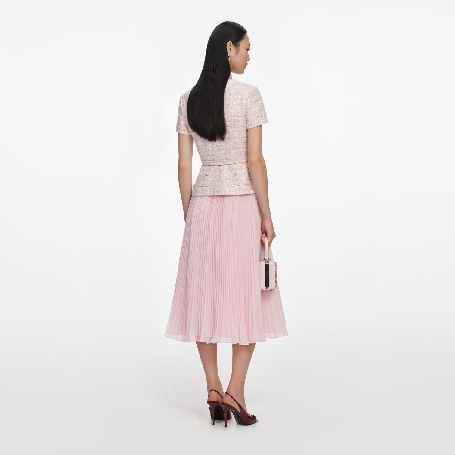 self portrait PINK SEQUIN BOUCLE TAILORED MIDI DRESS $ 750 Size US 0 UK 4