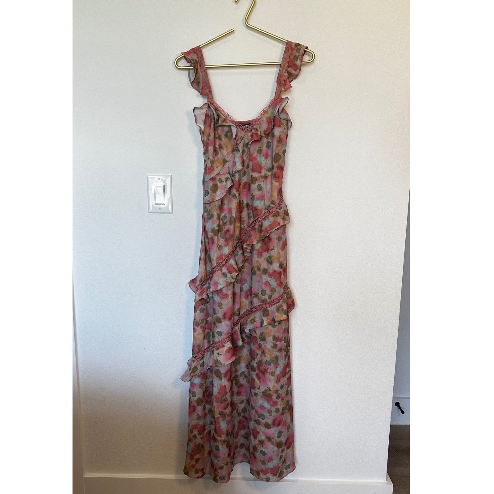 NWT Steve Madden Versailles Floral Ruffle Dress Asymmetric Georgette Lace