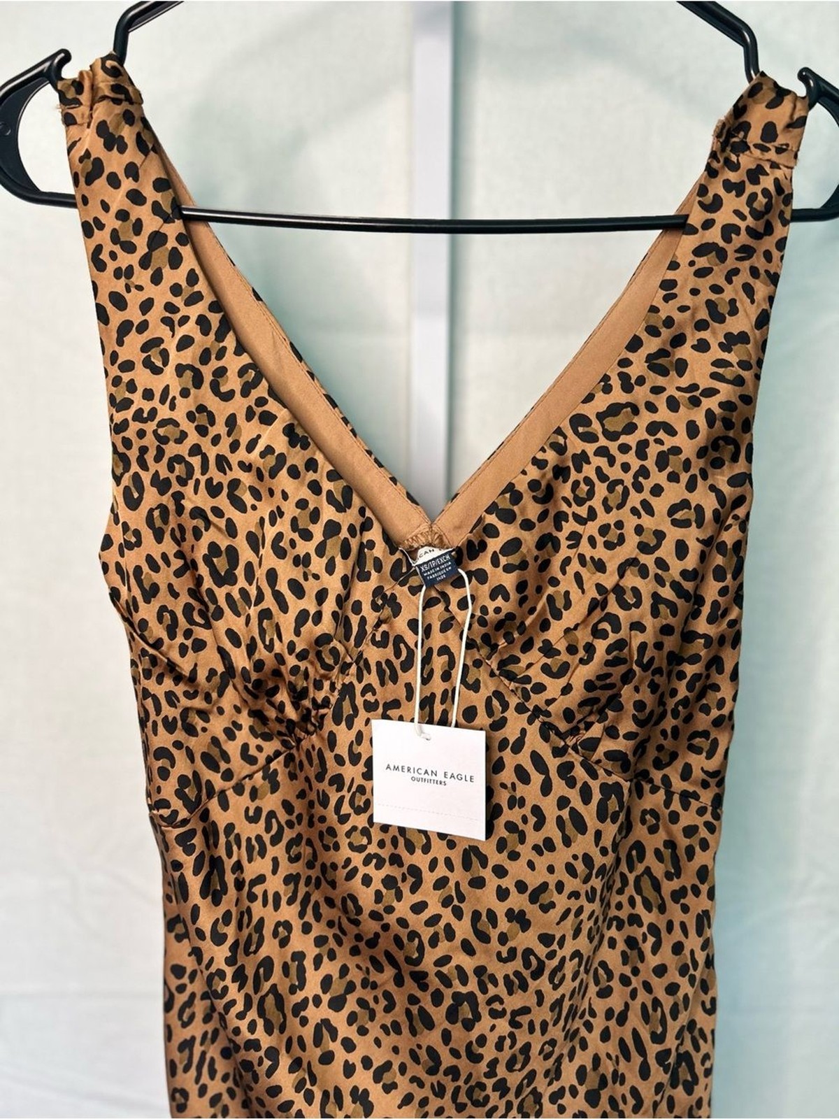 American Eagle Leopard Print Satin Midi Slip Dress 90s Y2K Grunge Boho