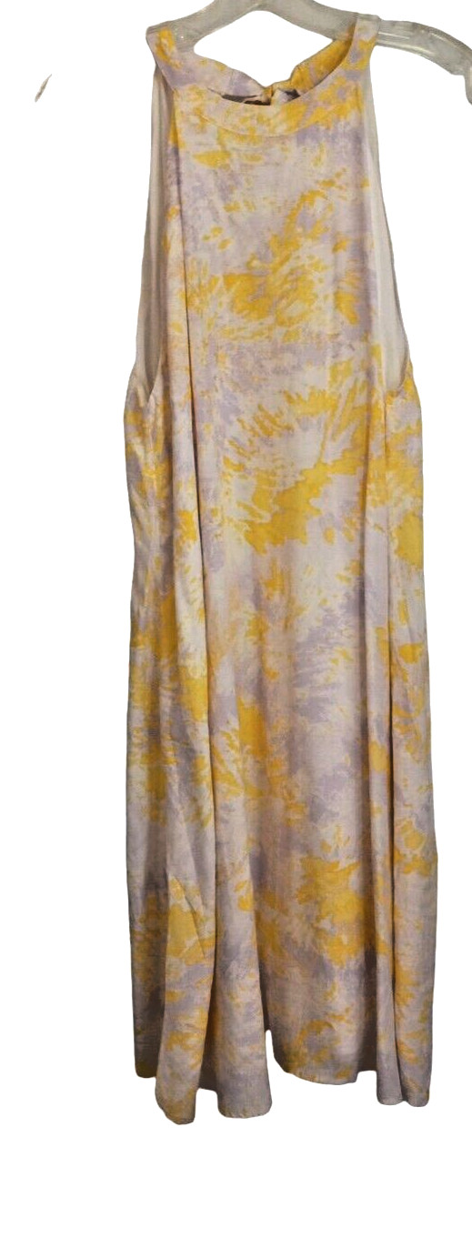 NWT VILA Maxi Dress M Yellow White Floral Halter Open Tie Back Lined Summer