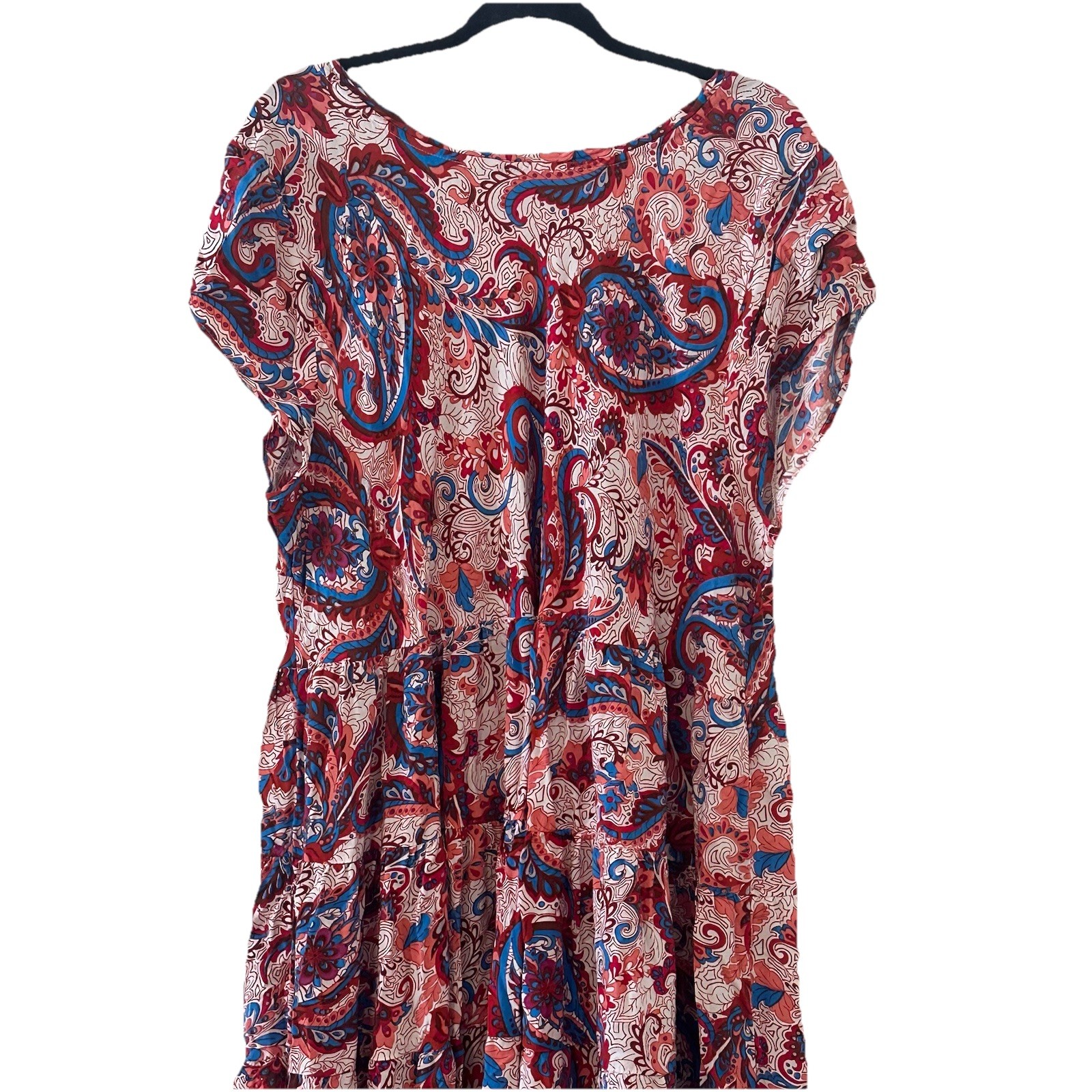 Soft Surroundings Boho Kara Tiered Midi Dress Red White Blue Pink Plus Sz 3X