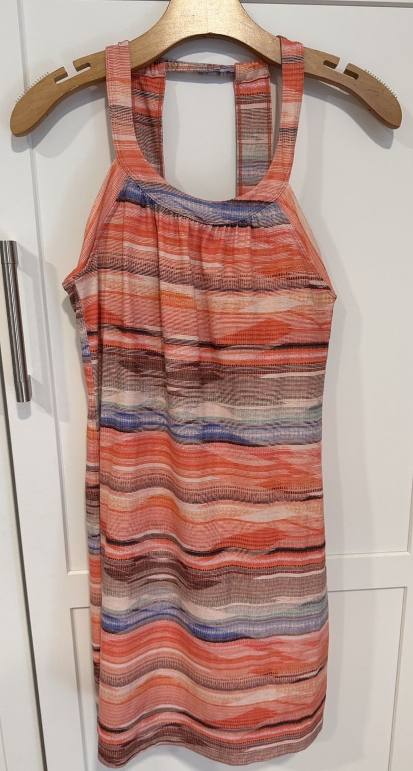prAna Women’s S Orange Multicolor Striped Square Neck Knit Shift Dress