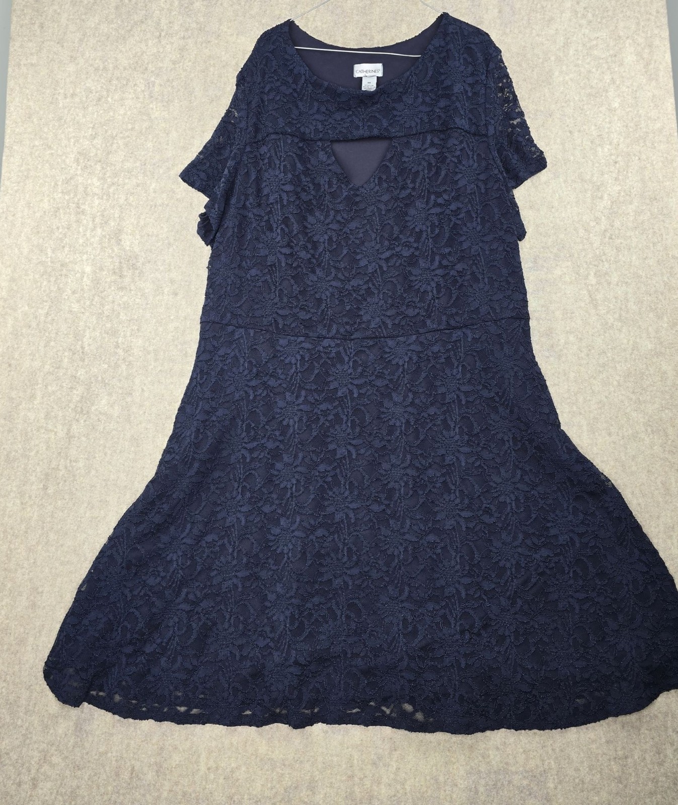 Catherines Navy Blue Womens Lace Dress 4X Nylon/Polyester Blend Short Sleeve