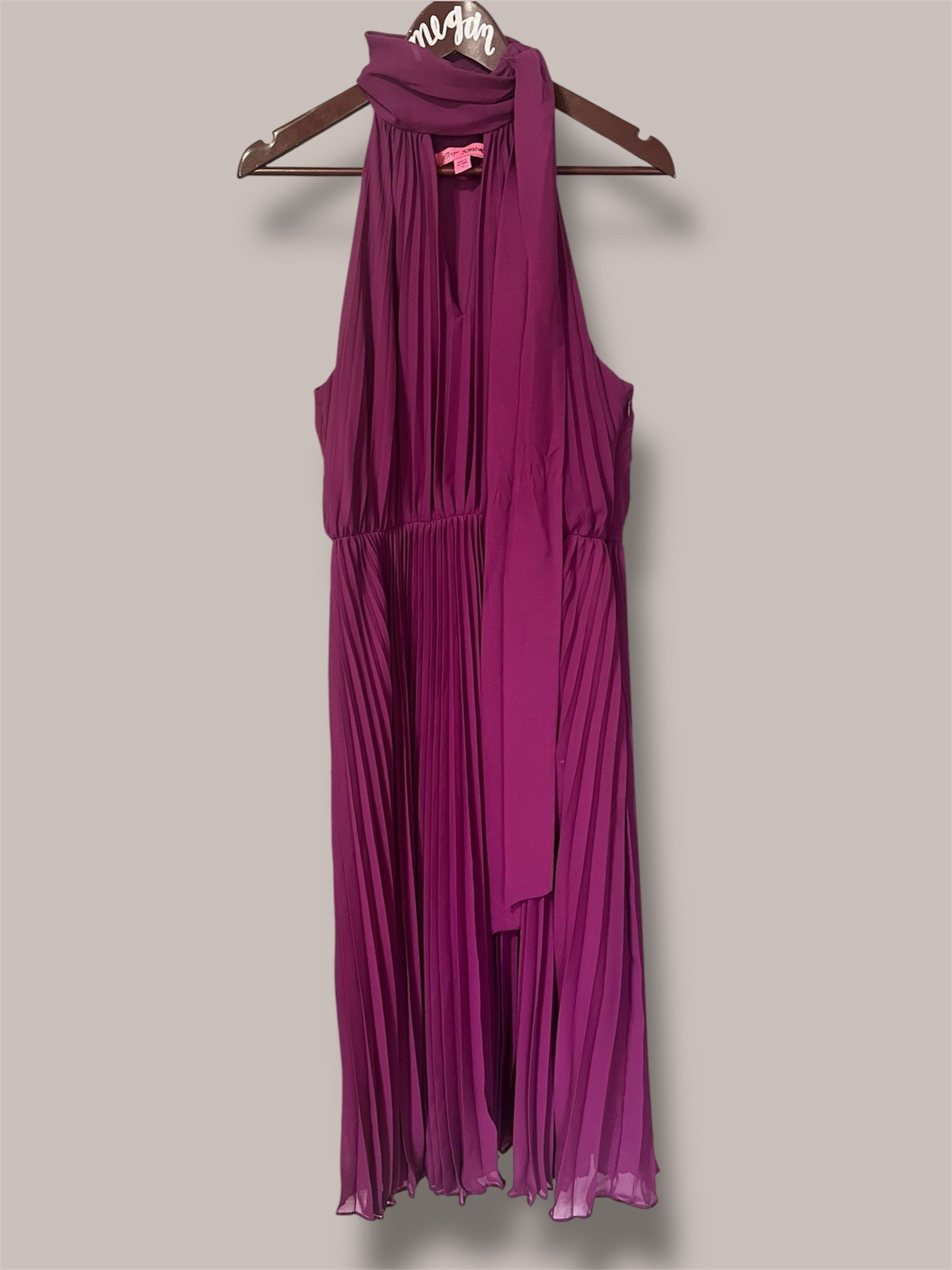NWT Betsey Johnson Women’s Plum Pleated Halter Midi Dress 14 Wedding/Baby Shower