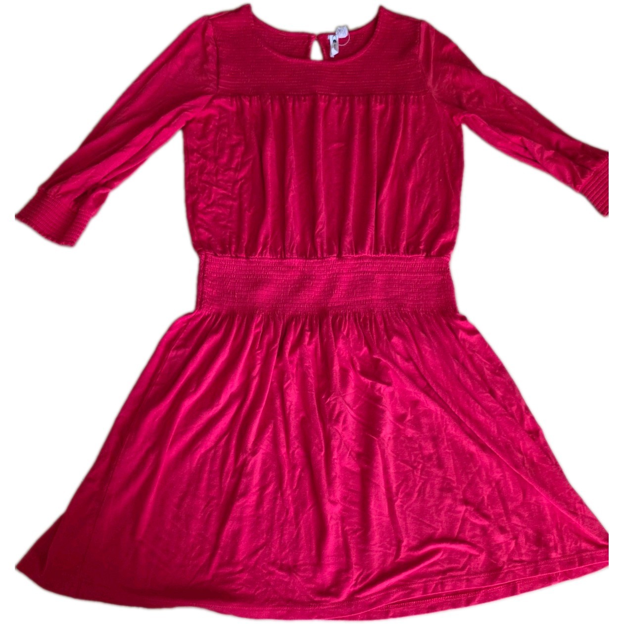 Cable & Gauge Womens Dress Size Medium Fuchsia Pink Smocked Long Sleeve Keyhole
