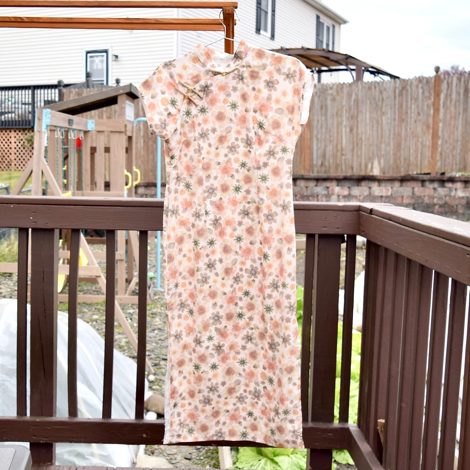 Orange Green Flora Midi Qipao – Chinese Dress Cheongsam