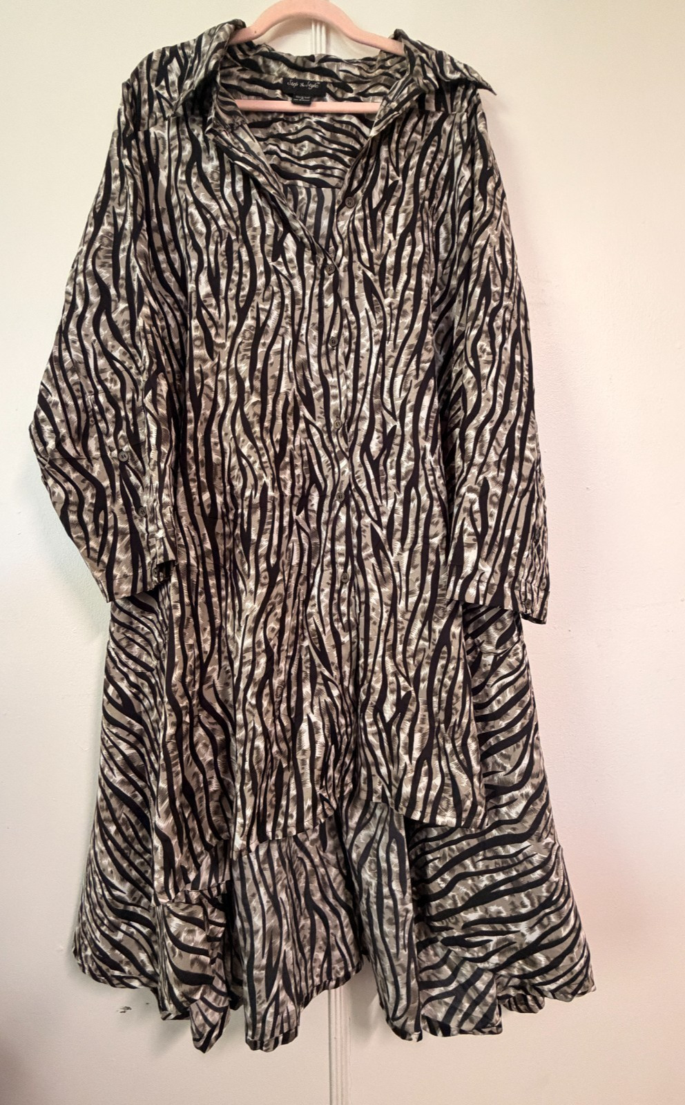 Step In Style Zebra Leopard Stripe Shirt Dress 3XL Plus Size Long Sleeve Button