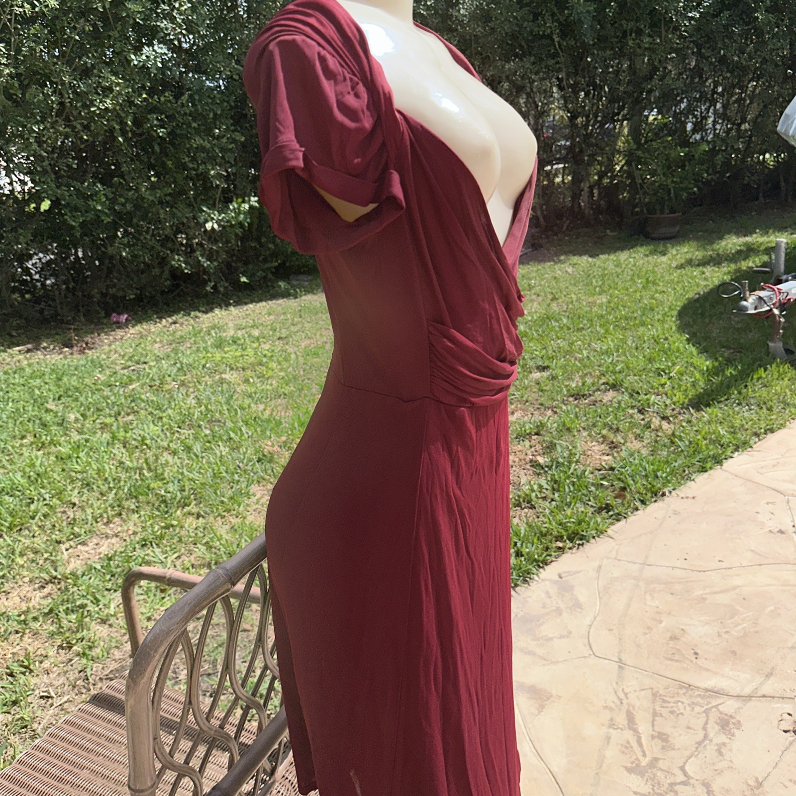 CELINE DEEP CRAMBERRY RED CASUAL STRETCH CAP SLEEVE DRESS Sz 40 MADE IN ITALY