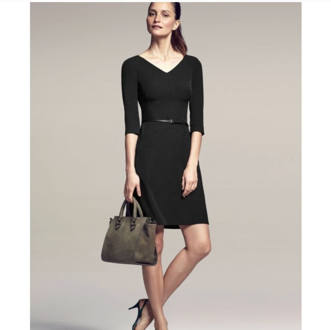 MM LaFleur The Alexandra 2.0 Black A-Line 3/4 Sleeve V-Neck Dress 6