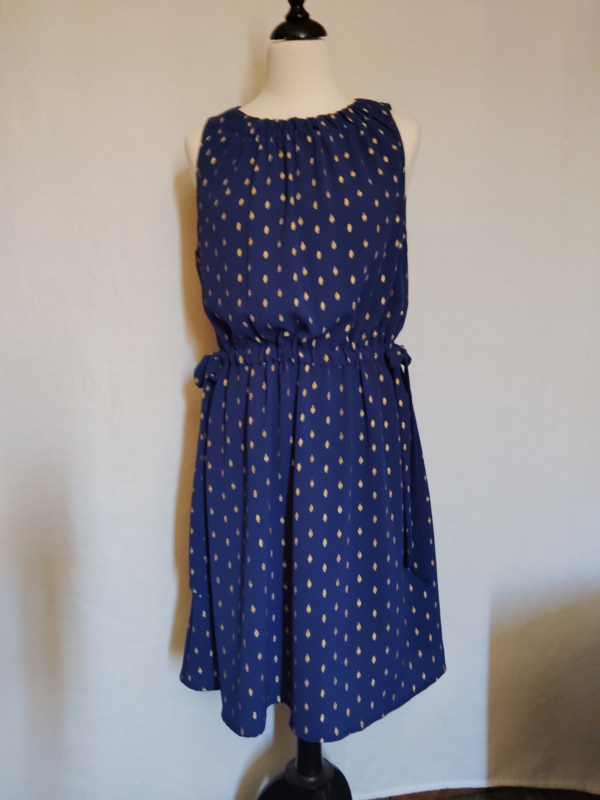 Juicy Couture Navy Blue Gold Metallic Cinched Adjustable Dress ~ Size XL