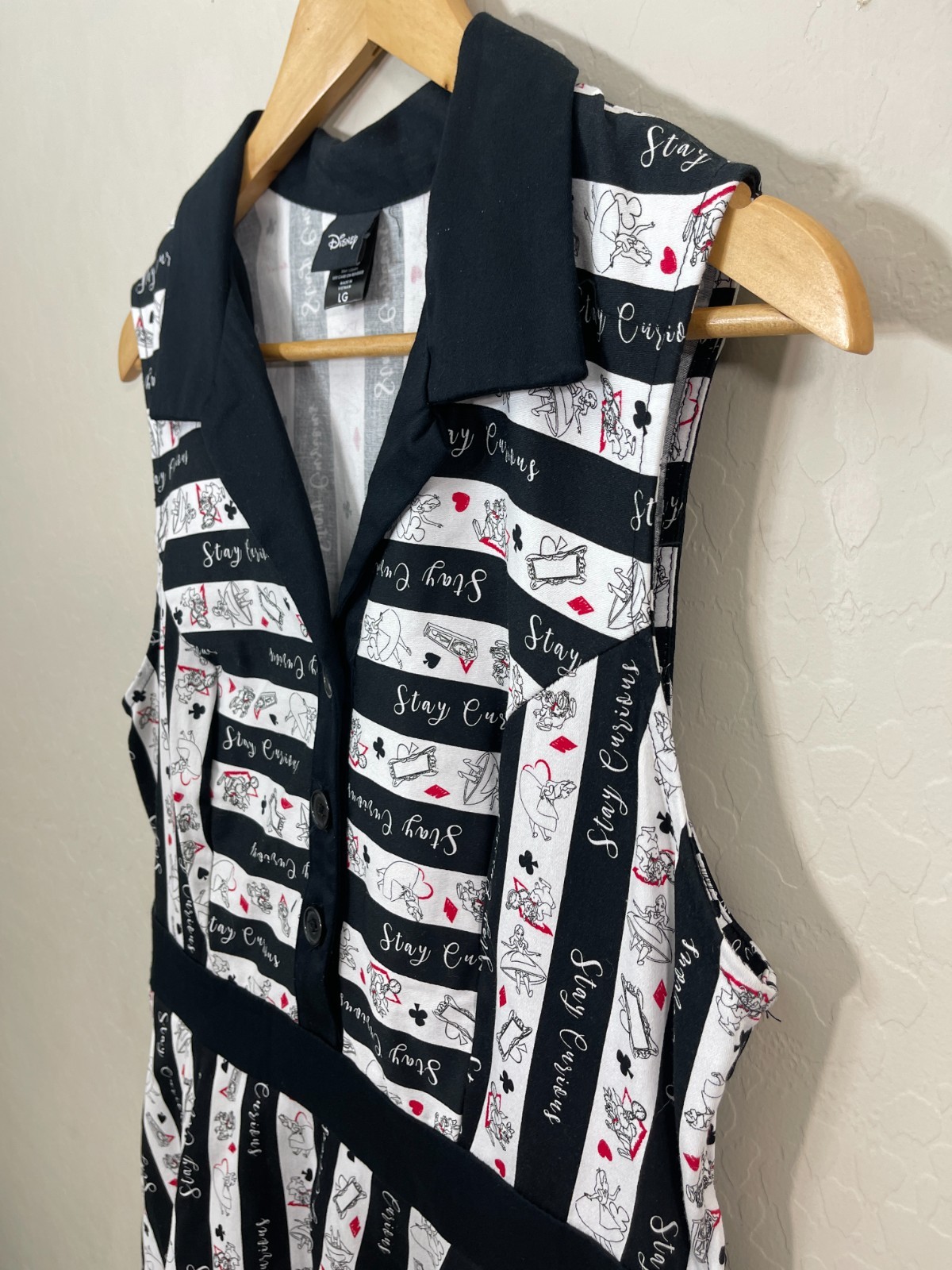 Hot Topic Disney Alice In Wonderland Stay Curious Collared Flare Shirt Dress L