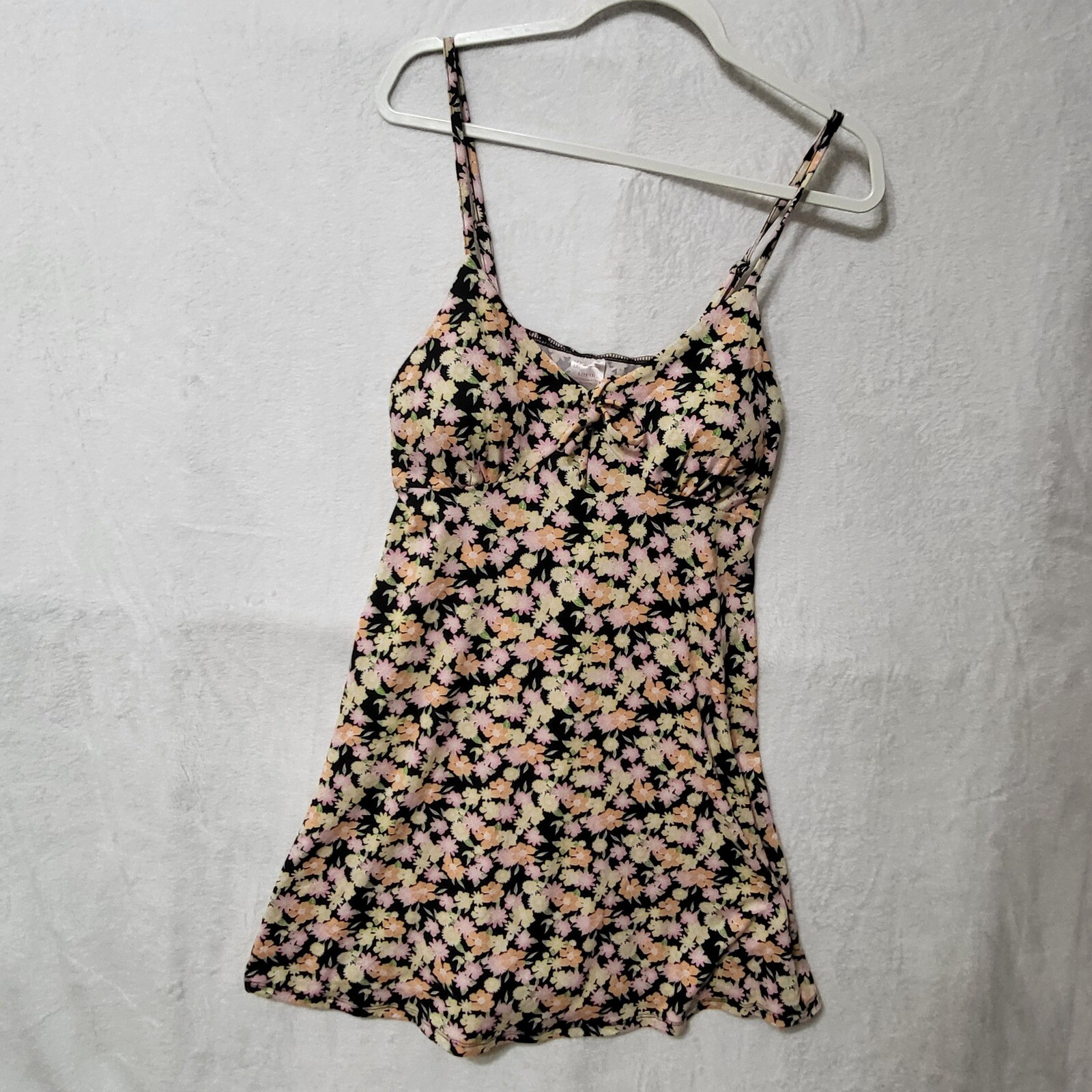 No Boundaries Y2K Babydoll Floral Mini Dress Spaghetti Strap Recycled Black L