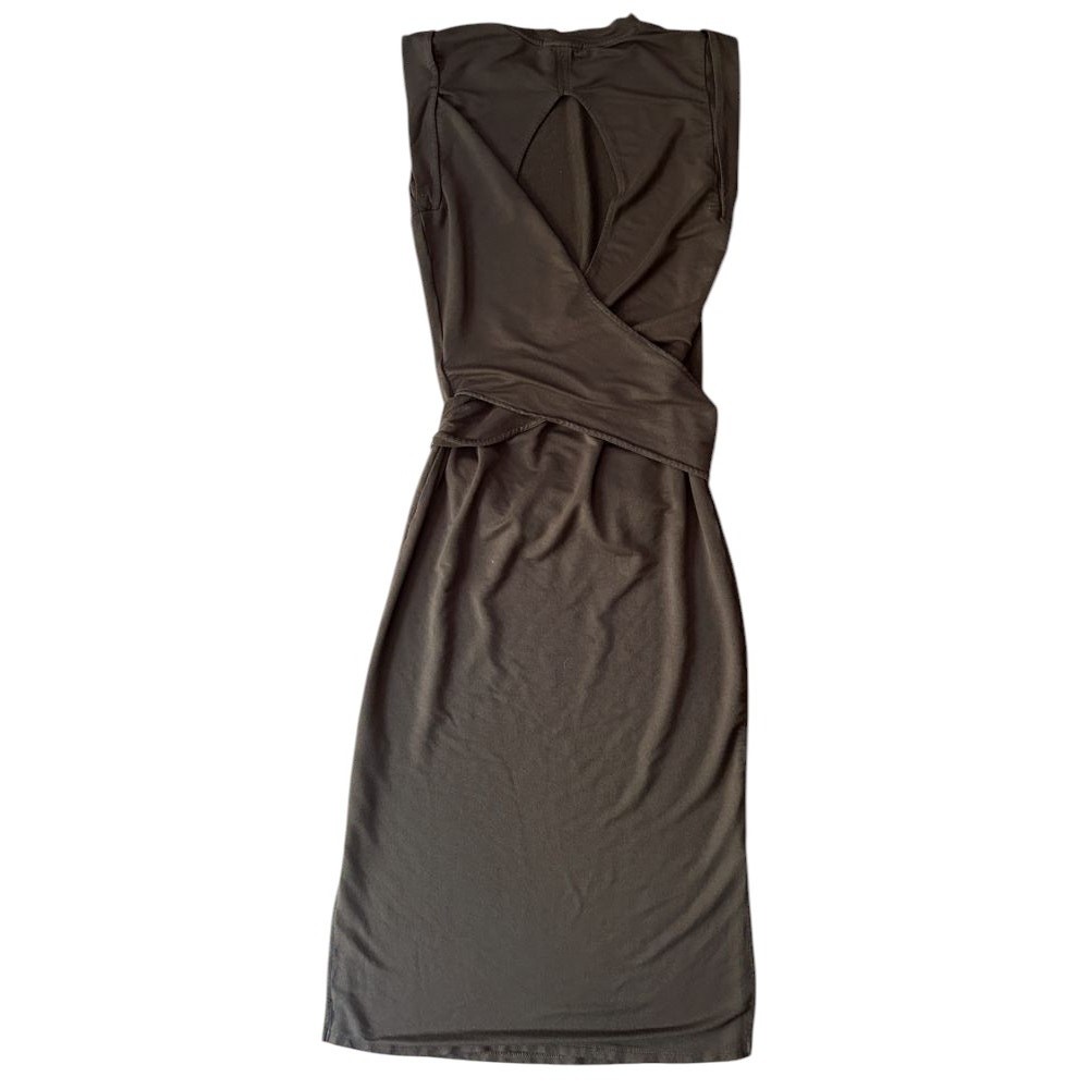 Mod Ref Sleeveless, Open Back Wrap Tie Waist Brown Knit Maxi Dress Small