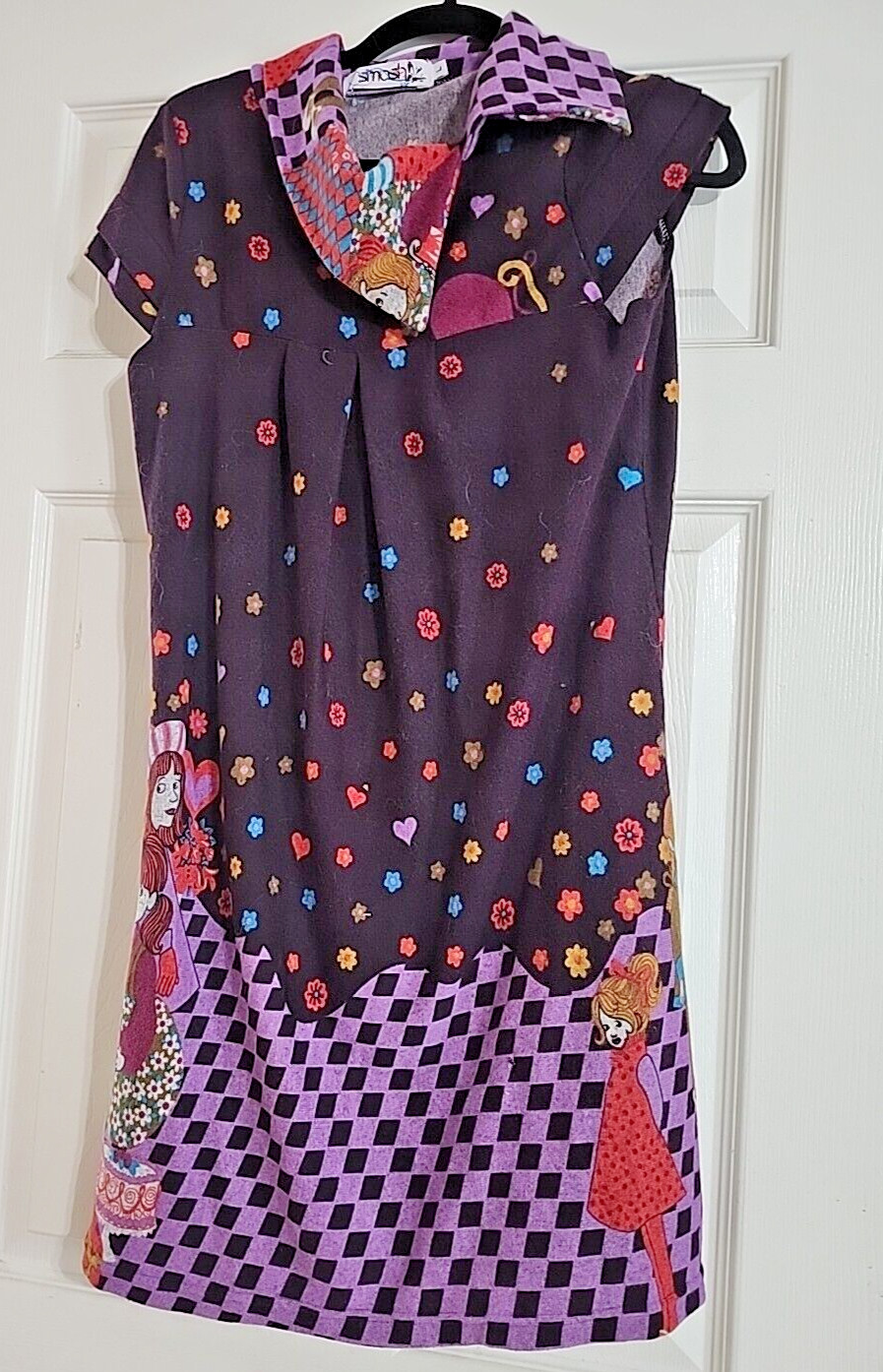 SMASH! Junior’s Purple Geometric Cap Sleeve Pullover Dress L