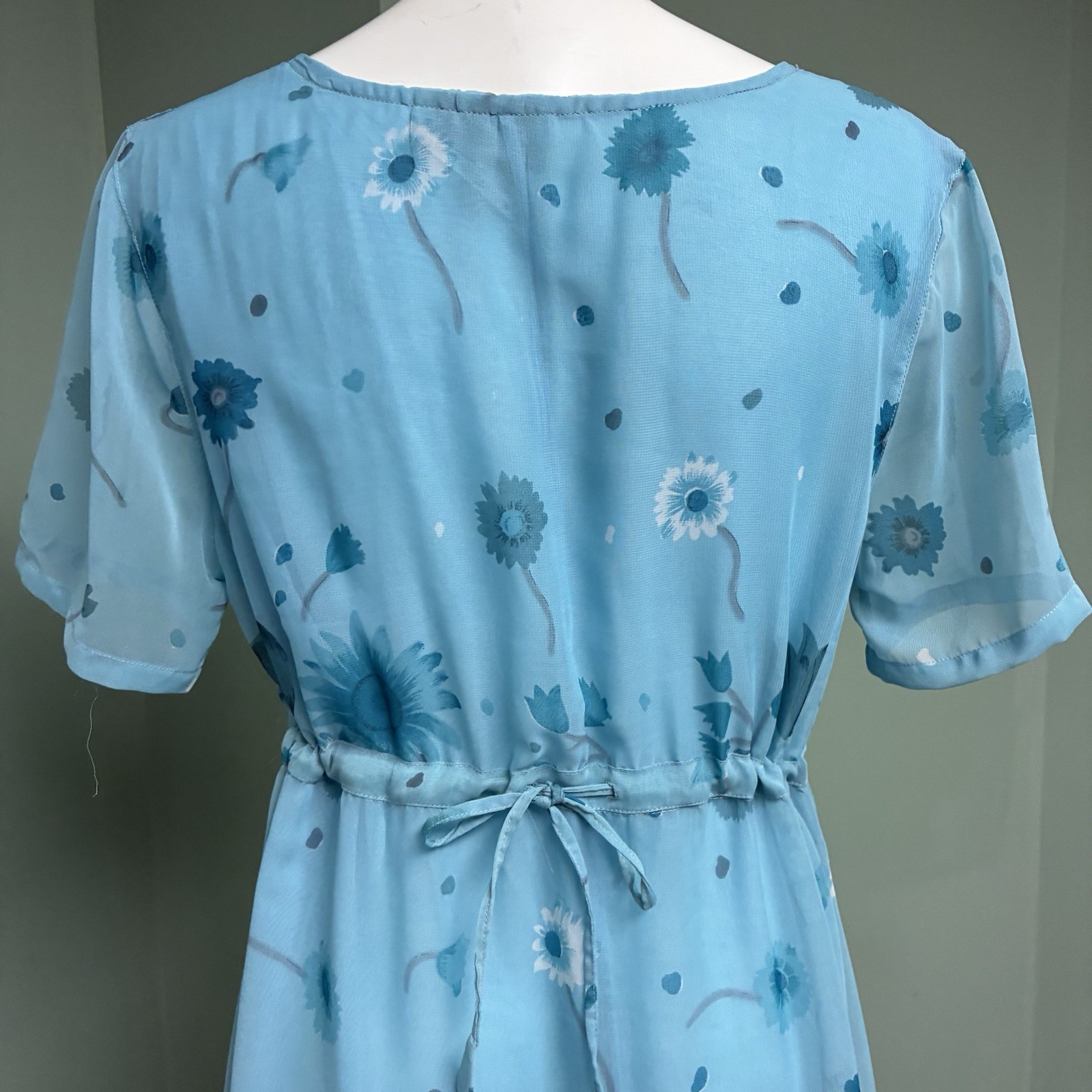 Vintage Sacred Threads Chiffon Maxi Dress M/L Floral Daisy Blue Semi-Sheer Y2K
