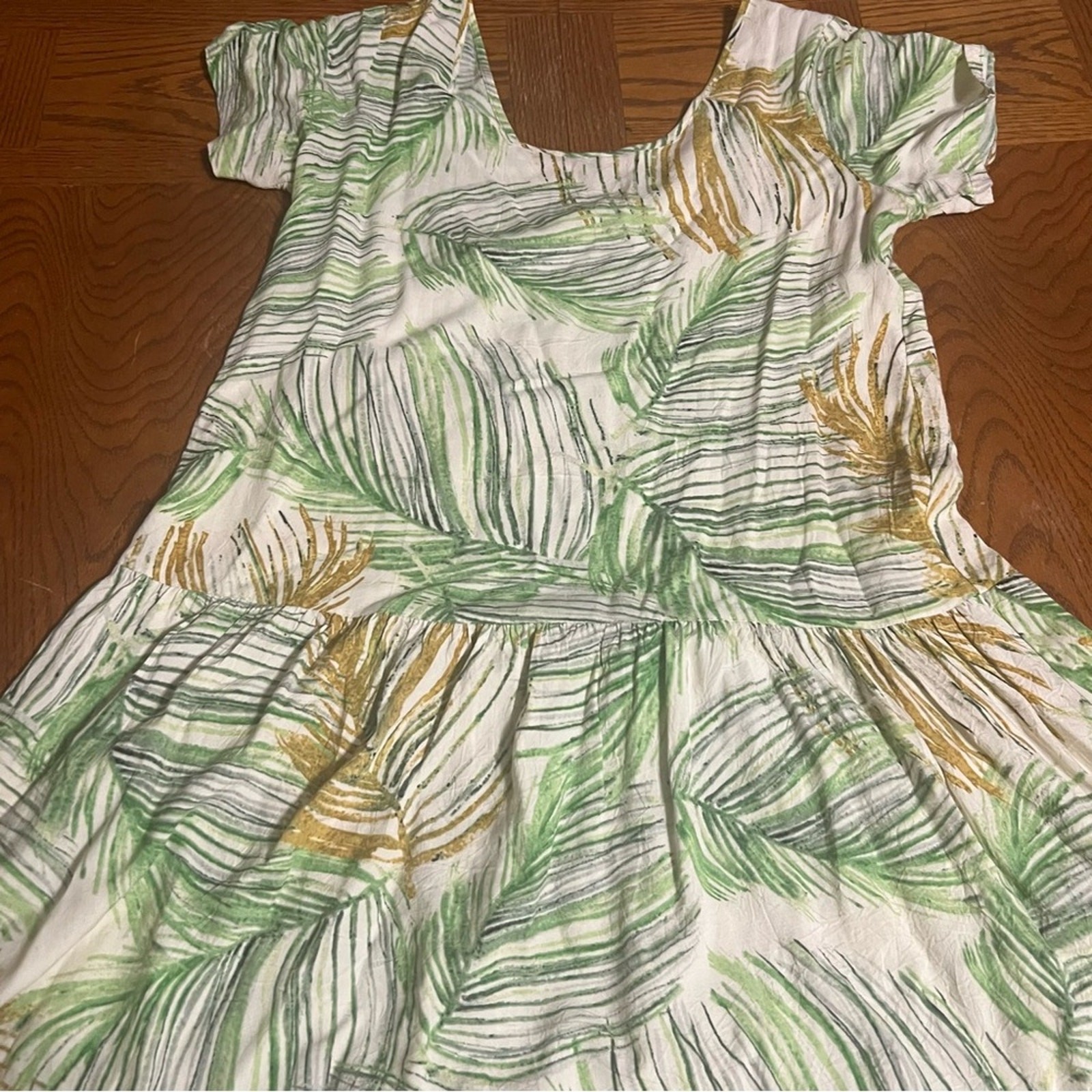 Hula Moon Jams World Mini Dress Leaf Print Relaxed Fit Island Vacation XS Chic